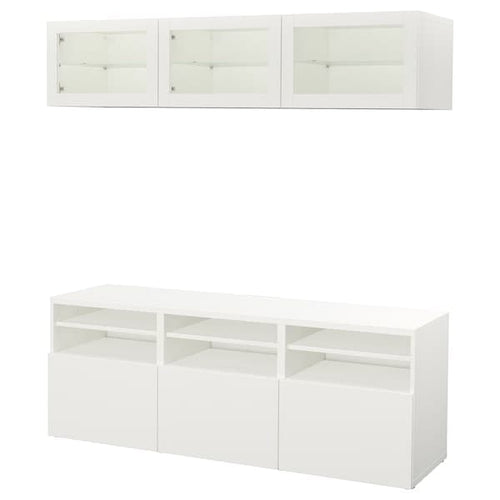 BESTÅ - TV storage combination/glass doors, white/Lappviken white clear glass, 180x42x192 cm