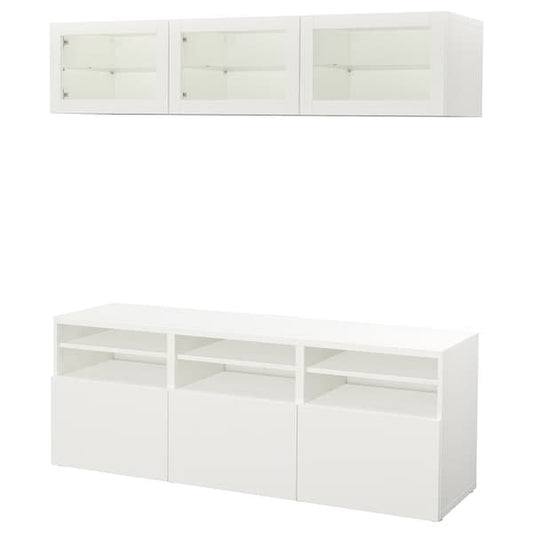 Ikea BESTÅ - TV storage combination/glass doors, white/Lappviken white clear glass, 180x42x192 cm