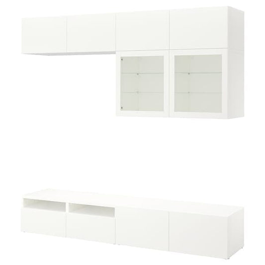 Ikea BESTÅ - TV storage combination/glass doors, white/Lappviken white clear glass, 240x42x231 cm