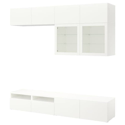 BESTÅ - TV storage combination/glass doors, white/Lappviken white clear glass, 240x42x231 cm