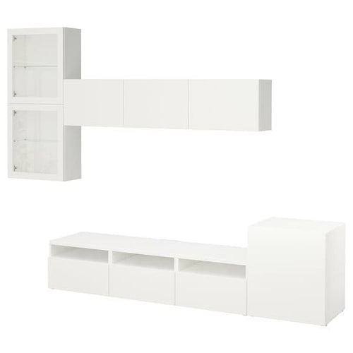 BESTÅ - TV storage combination/glass doors, white/Lappviken white clear glass, 300x42x211 cm