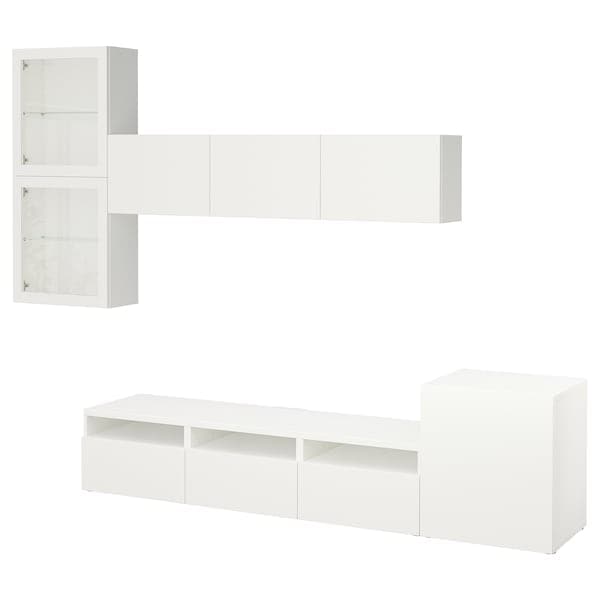 Ikea BESTÅ - TV storage combination/glass doors, white/Lappviken white clear glass, 300x42x211 cm