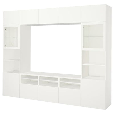 BESTÅ - TV storage combination/glass doors, white/Lappviken white clear glass, 300x42x231 cm - best price from Maltashopper.com 59411009