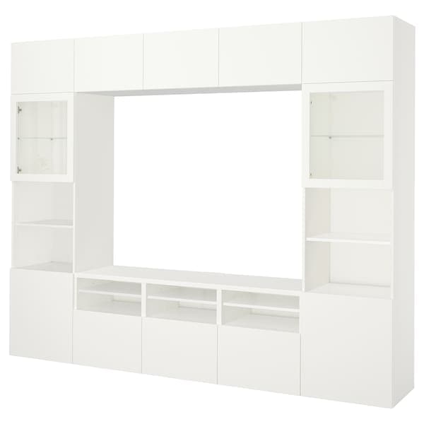 Ikea BESTÅ - TV storage combination/glass doors, white/Lappviken white clear glass, 300x42x231 cm