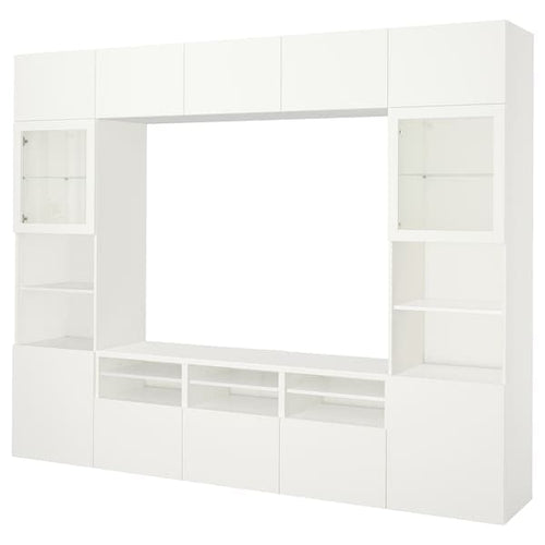 BESTÅ - TV storage combination/glass doors, white/Lappviken white clear glass, 300x42x231 cm