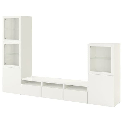 BESTÅ - TV storage combination/glass doors, white/Lappviken white clear glass, 300x42x193 cm