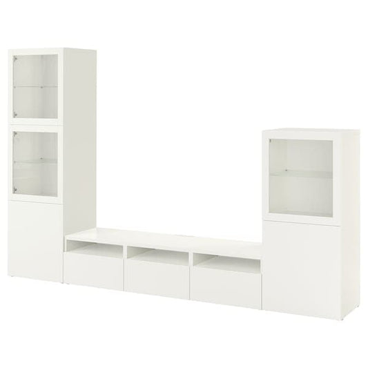 BESTÅ - TV storage combination/glass doors, white/Lappviken white clear glass, 300x42x193 cm - best price from Maltashopper.com 09330794