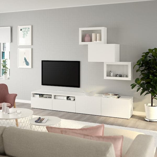 Ikea BESTÅ - TV storage combination/glass doors, white/Lappviken white clear glass, 240x42x190 cm