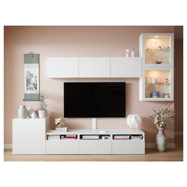 Ikea BESTÅ - TV storage combination/glass doors, white/Lappviken white clear glass, 300x42x211 cm