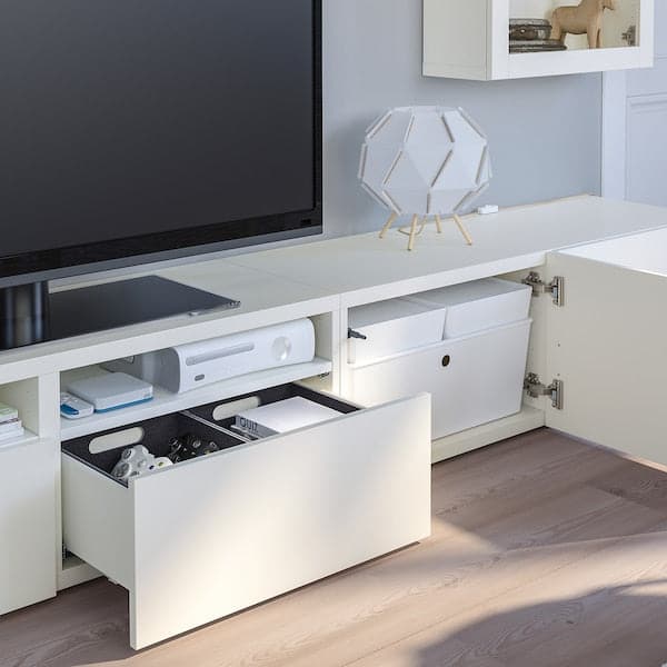 BESTÅ - TV storage combination/glass doors, white/Lappviken white clear glass, 240x42x190 cm - best price from Maltashopper.com 29411322