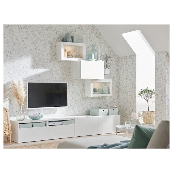 Ikea BESTÅ - TV storage combination/glass doors, white/Lappviken white clear glass, 240x42x190 cm