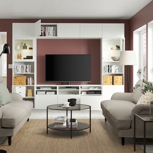 Ikea BESTÅ - TV storage combination/glass doors, white/Lappviken white clear glass, 300x42x231 cm
