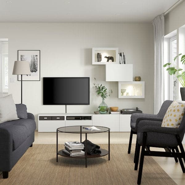 Ikea BESTÅ - TV storage combination/glass doors, white/Lappviken white clear glass, 240x42x190 cm