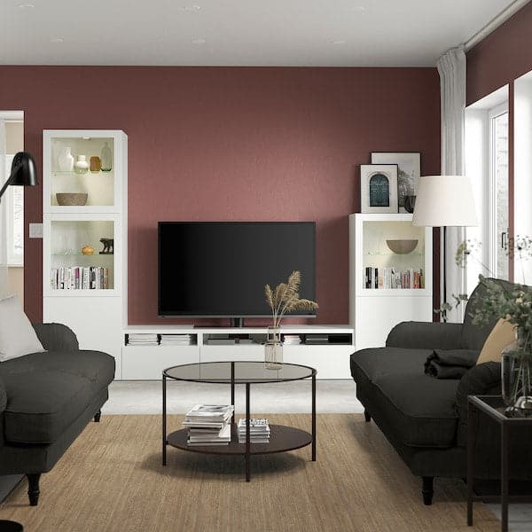 Ikea BESTÅ - TV storage combination/glass doors, white/Lappviken white clear glass, 300x42x193 cm