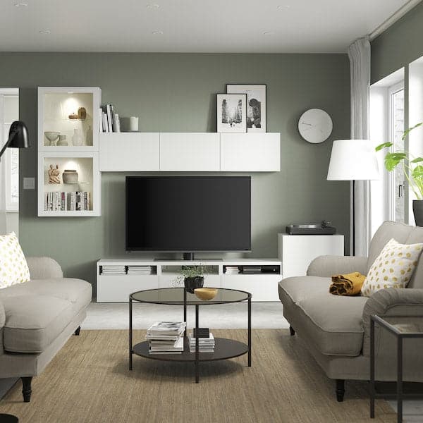 BESTÅ - TV storage combination/glass doors, white/Lappviken white clear glass, 300x42x211 cm - best price from Maltashopper.com 19406726