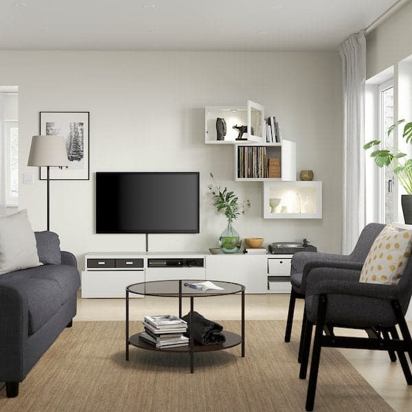 Ikea BESTÅ - TV storage combination/glass doors, white/Lappviken white clear glass, 240x42x190 cm