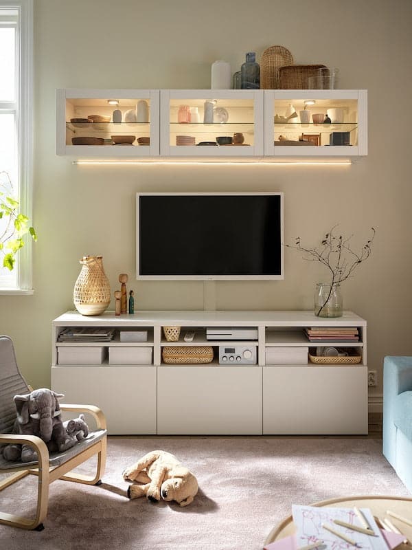BESTÅ - TV storage combination/glass doors, white/Lappviken white clear glass, 180x42x192 cm - best price from Maltashopper.com 79407191
