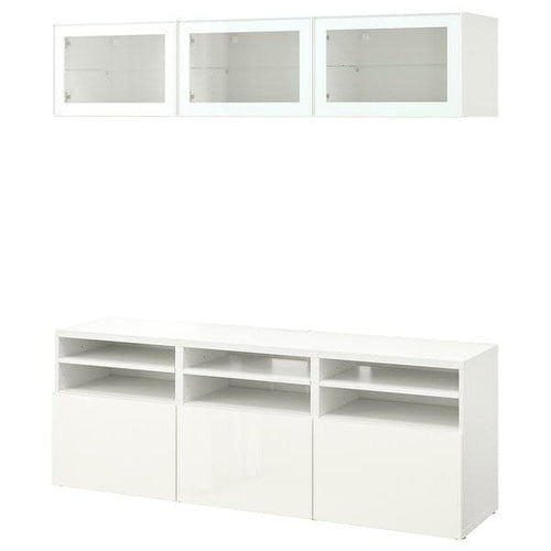 BESTÅ - TV storage combination/glass doors, white/Selsviken high-gloss/white clear glass, 180x42x192 cm