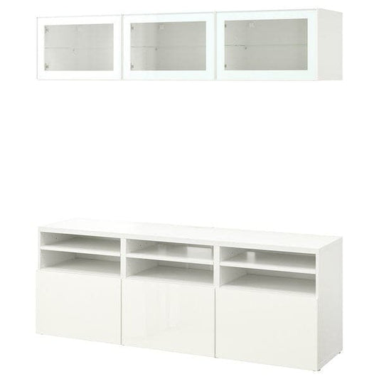 Ikea BESTÅ - TV storage combination/glass doors, white/Selsviken high-gloss/white clear glass, 180x42x192 cm