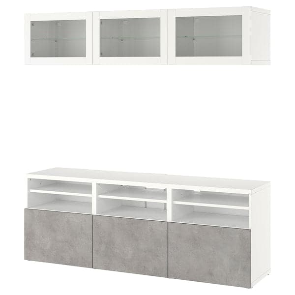 Ikea BESTÅ - TV storage combination/glass doors, white Sindvik/Kallviken light grey, 180x42x192 cm