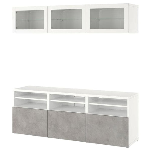 BESTÅ - TV storage combination/glass doors, white Sindvik/Kallviken light grey, 180x42x192 cm