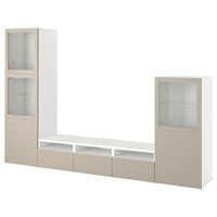 BESTÅ - TV storage combination/glass doors, white Sindvik/Lappviken light grey/beige, 300x42x193 cm - best price from Maltashopper.com 99435961