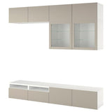 BESTÅ TV storage combination/glass doors, white Sindvik/Lappviken light grey/beige, 240x42x231 cm