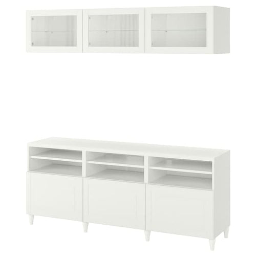 BESTÅ TV storage combination/glass doors, white/Smeviken/Kabbarp white clear glass, 180x42x192 cm