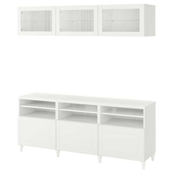 BESTÅ - TV storage combination/glass doors, white/Smeviken/Kabbarp white clear glass, 180x42x192 cm