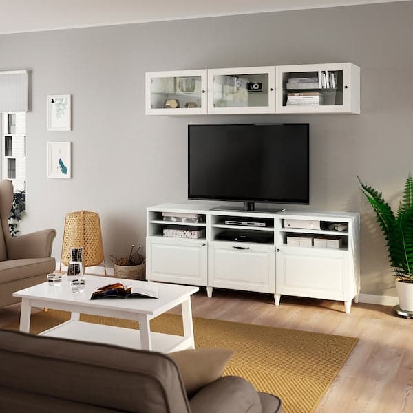 Ikea BESTÅ - TV storage combination/glass doors, white/Smeviken/Kabbarp white clear glass, 180x42x192 cm