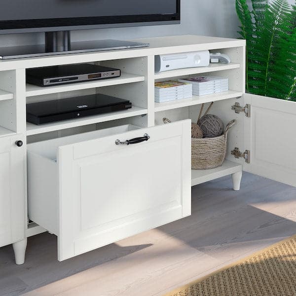 Ikea BESTÅ - TV storage combination/glass doors, white/Smeviken/Kabbarp white clear glass, 180x42x192 cm