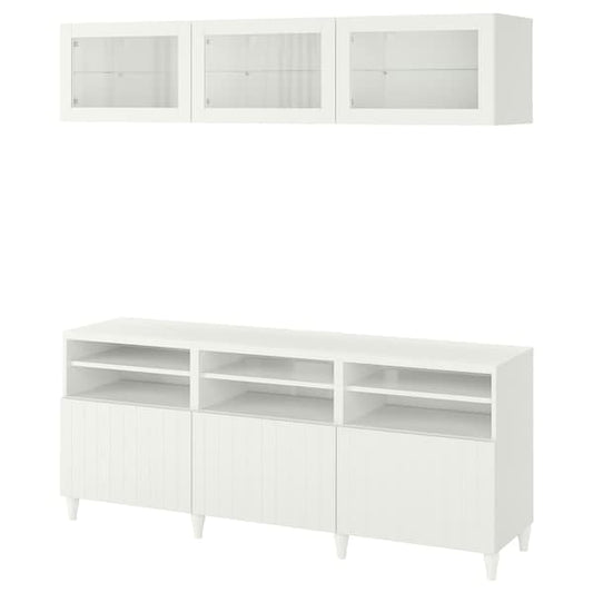 BESTÅ - TV storage combination/glass doors, white/Sutterviken/Kabbarp white clear glass, 180x42x192 cm - best price from Maltashopper.com 49408682