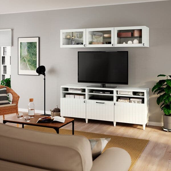 Ikea BESTÅ - TV storage combination/glass doors, white/Sutterviken/Kabbarp white clear glass, 180x42x192 cm