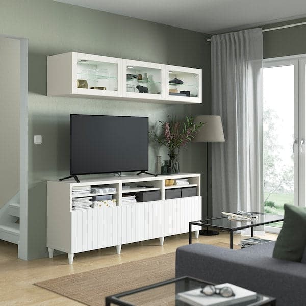 Ikea BESTÅ - TV storage combination/glass doors, white/Sutterviken/Kabbarp white clear glass, 180x42x192 cm