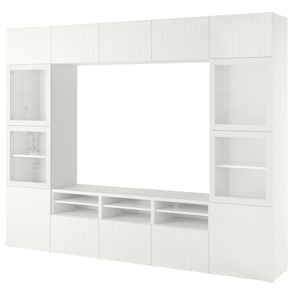 Ikea BESTÅ - TV storage combination/glass doors, white Sutterviken/Sindvik white clear glass, 300x42x231 cm