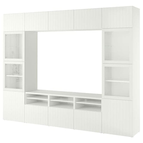 BESTÅ - TV storage combination/glass doors, white Sutterviken/Sindvik white clear glass, 300x42x231 cm