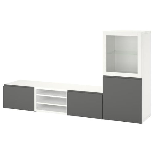BESTÅ - TV storage combination/glass doors, white Sindvik/Västerviken grey, 240x42x129 cm