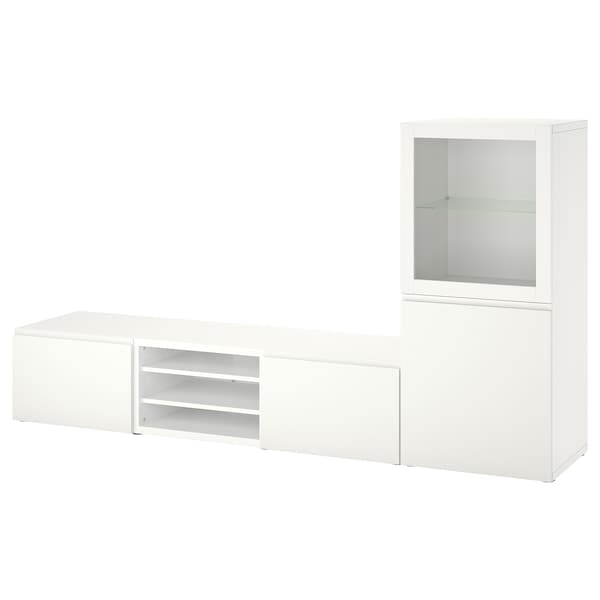 BESTÅ - TV storage combination/glass doors, white/Västerviken white clear glass, 240x42x129 cm - best price from Maltashopper.com 99421723