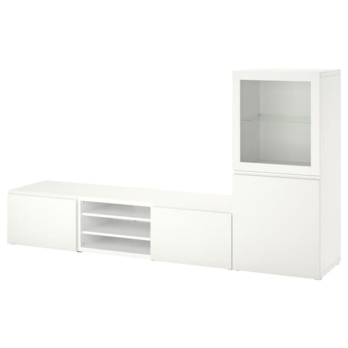 BESTÅ - TV storage combination/glass doors, white/Västerviken white clear glass, 240x42x129 cm