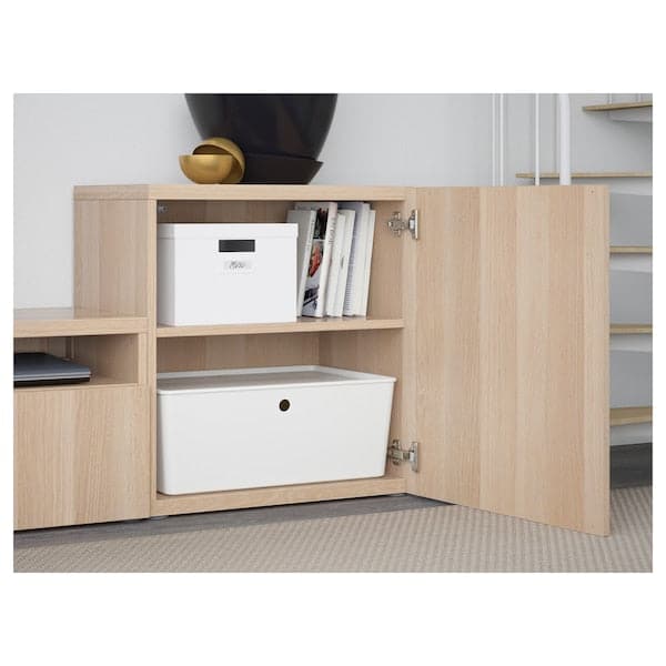 Ikea BESTÅ - TV storage combination/glass doors, white stained oak effect/Lappviken white stained oak eff clear glass, 300x42x211 cm
