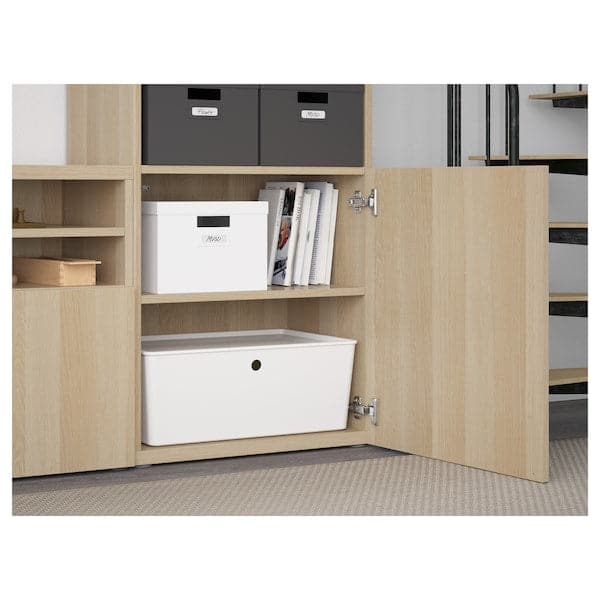 Ikea BESTÅ - TV storage combination/glass doors, white stained oak effect/Lappviken white stained oak eff clear glass, 300x42x231 cm