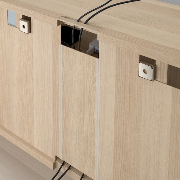 BESTÅ TV/glass door combination - oak effect with white stain Sindvik/Hanviken white oak effect glass 180x42x192 cm , 180x42x192 cm - best price from Maltashopper.com 29421788