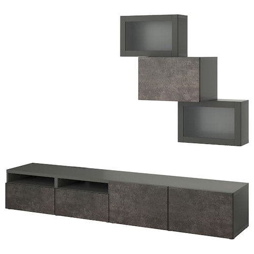BESTÅ - TV storage combination/glass doors, dark grey Kallviken/Sindvik dark grey, 240x42x190 cm