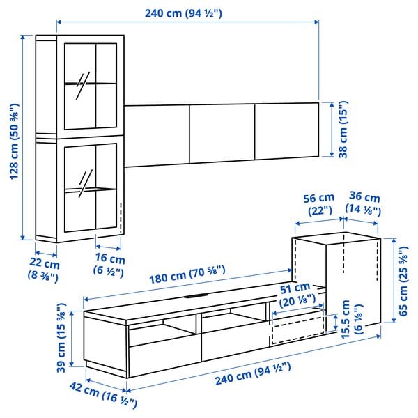 BESTÅ - TV storage combination/glass doors, dark grey Lappviken/Fällsvik anthracite, 300x42x211 cm - best price from Maltashopper.com 59507907