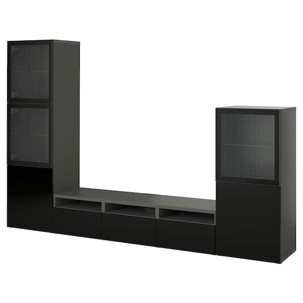 Ikea BESTÅ - TV storage combination/glass doors, dark grey Lappviken/Fällsvik anthracite, 300x42x193 cm