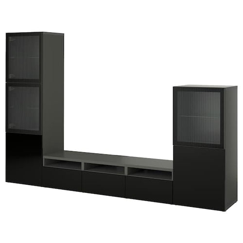 BESTÅ - TV storage combination/glass doors, dark grey Lappviken/Fällsvik anthracite, 300x42x193 cm