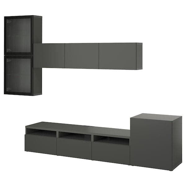 Ikea BESTÅ - TV storage combination/glass doors, dark grey Lappviken/Fällsvik anthracite, 300x42x211 cm
