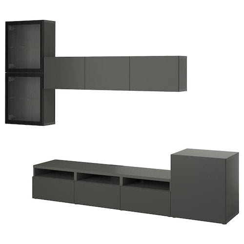 BESTÅ - TV storage combination/glass doors, dark grey Lappviken/Fällsvik anthracite, 300x42x211 cm
