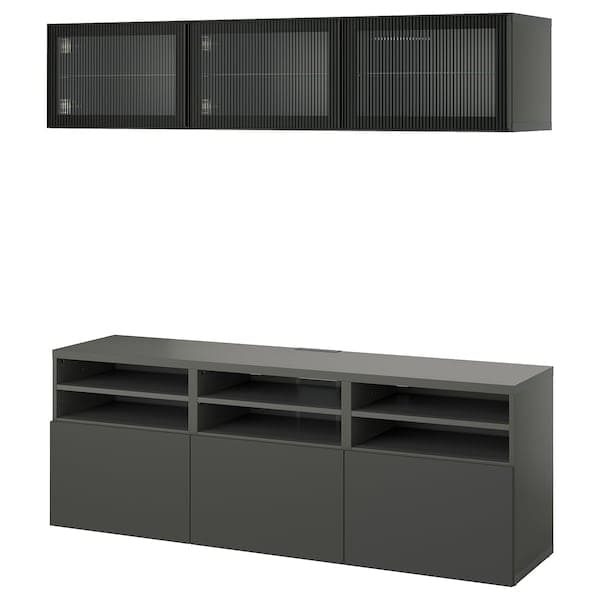 BESTÅ - TV storage combination/glass doors, dark grey Lappviken/Fällsvik anthracite, 180x42x192 cm - best price from Maltashopper.com 39507913