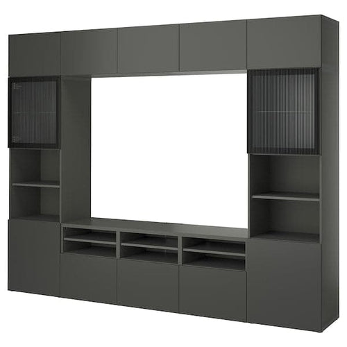BESTÅ - TV storage combination/glass doors, dark grey Lappviken/Fällsvik anthracite, 300x42x231 cm